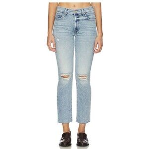 MOTHER Women’s 33 PeakABoo Insider Flood Jeans Fray Hem Light Wash Stretch Denim